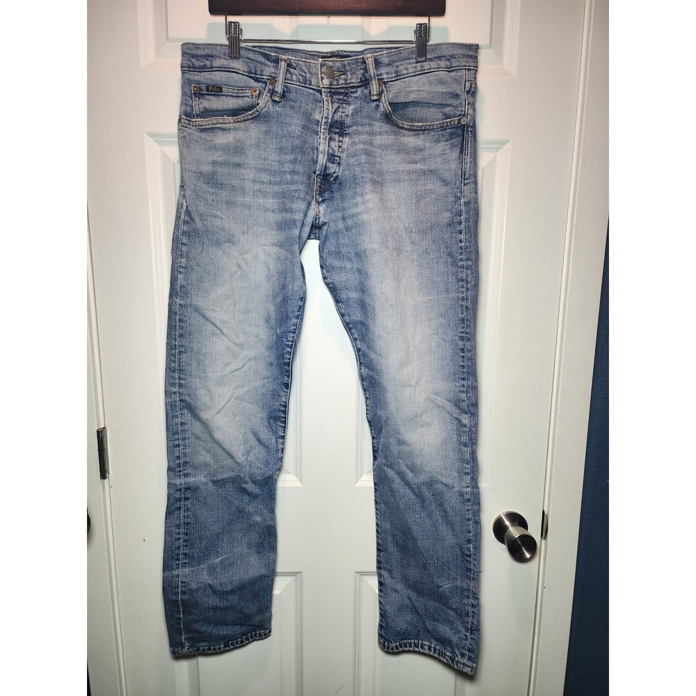 Polo Ralph Lauren Varick Slim Straight Jeans Mens 34x34 Light Wash Blue Denim